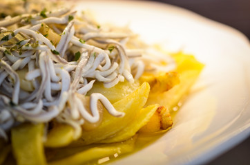 fresh italian starters dish - lasagna, fresh pasta, caprese salad 