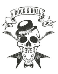 guitar and skull t-shirt print, `rock and roll`  typography