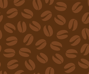 Coffee beans seamless pattern, vector background. Repeated dark brown texture for cafe menu, shop wrapping paper and web sites.