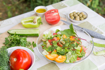 Vegetable salad with greens. Vegetarian vegan healthy food