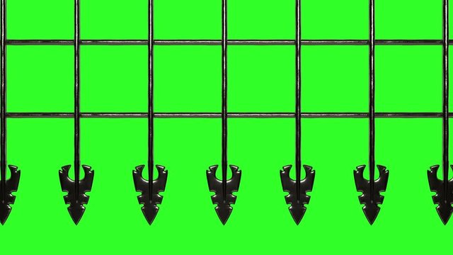 3d animation of closing the gate on a green screen.