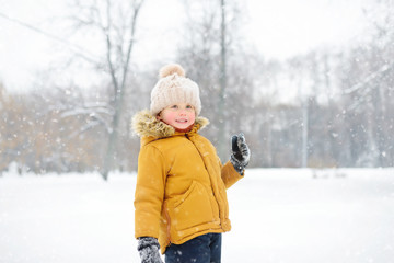 Fototapeta na wymiar Little boy having fun in the snow
