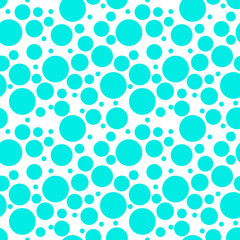 Blue, turquoise spotted geometric seamless pattern on white. Abstract geometrical seamless with Polka dot texture, randomly dots, circles, bubbles, stain, spot. background Vector illustration.