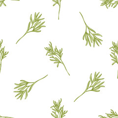 Seamless pattern with hand drawn pastel rosemary