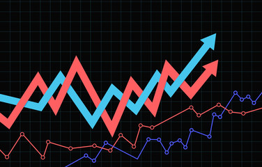 An abstract financial chart with two intertwining arrows. Vector illustration.