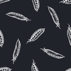 Seamless pattern with hand drawn chalk peas