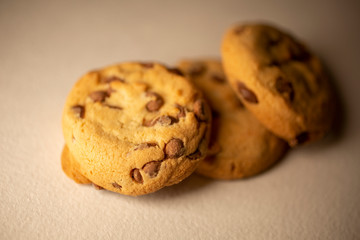 cookies with chocolate on a homogeneous background. Blurred background.