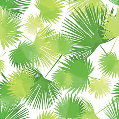 Artistic palm pattern. Leaves, herbs seamless background, green grass tropic texture