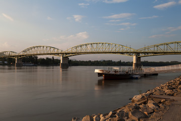 Fototapeta na wymiar Maria Valeria Bridge across the Danube River connecting Sturovo and Esztergom cities.