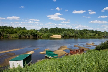 Shallow river Klyazma in Russia