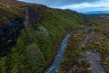Fototapeta na wymiar Aerial view of river flowing through Tongariro crossing National Park 