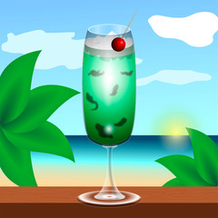 Tropical cocktail drink on a summer landscape - Vector