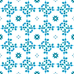 Blue Geometric Watercolor. Seamless Pattern.Surface Ornament.