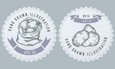 Monochrome labels design with illustration of potatoes