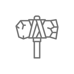 Primitive axe, prehistoric ax line icon.
