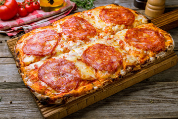 Pepperoni pizza on Roman dough pinsa
