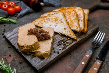 The chicken liver pate with bread and jam
