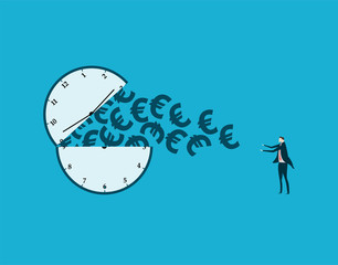 Time and money, time is money, currency symbols,euro