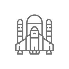 Space shuttle, rockets, airplane line icon.
