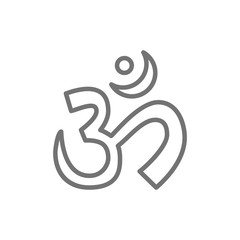 Om or Aum Indian sacred sound symbol, mantra line icon.