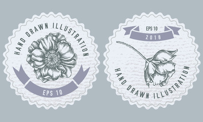 Monochrome labes with poppy flower