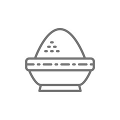 Rice in bowl, indian cuisine line icon.