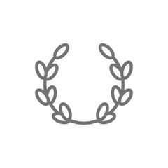 Laurel wreath, olive branch, victory line icon.