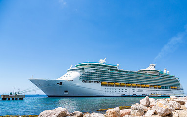 A massive Luxury Cruise Ship in Curacao from Seawall