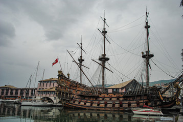 old ships in pier of genova,  italy