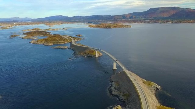 Aerial Forward: Stunning Road in the Ocean, Atlantic Road, Norway