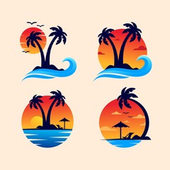 Fototapeta na wymiar sunset beach logo design. vector illustration
