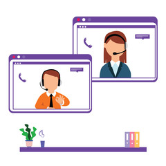 Customer Service Interactive , Call Center for online Shopping and Business Concept Vector Template Design Illustration