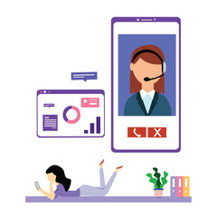 Customer Service Interactive , Call Center for online Shopping and Business Concept Vector Template Design Illustration