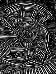 Fototapeta na wymiar Brain Spiral Woodcut