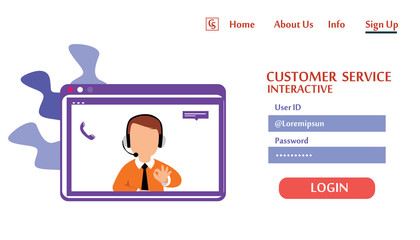 Landing Page Website Customer Service Interactive , Call Center for online Shopping and Business Concept Vector Template Design Illustration