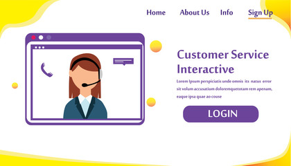 Landing Page Website Customer Service Interactive , Call Center for online Shopping and Business Concept Vector Template Design Illustration