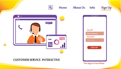 Landing Page Website Customer Service Interactive , Call Center for online Shopping and Business Concept Vector Template Design Illustration