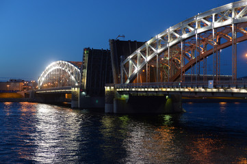 Bolsheokhtinsky bridge at night.