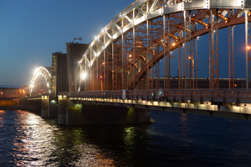 Bolsheokhtinsky bridge at night.