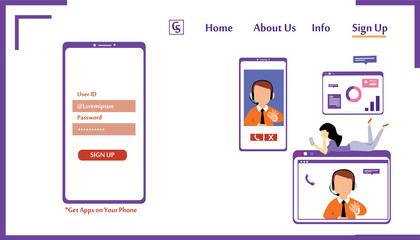 Landing Page Website Customer Service Interactive , Call Center for online Shopping and Business Concept Vector Template Design Illustration