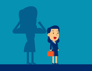 Business woman with a shadow career strength. Concept business success vector illustration, Strong, Successful, Kid flat cartoon style design