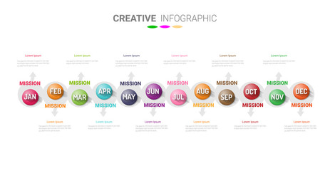 Time line, Timeline business for 12 months, 1 year, Timeline infographics design vector and Presentation business can be used for Business concept with 12 options, steps or processes. 