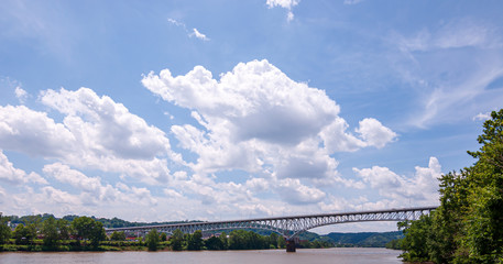  The Homestead High Level bridge seen from the banks of the Monongahela River on a sunny summer day