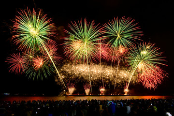 Colorful fireworks celebration and the night sky background
