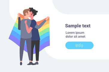 Couple gays holding LGBT rainbow flag love