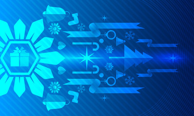 Merry Christmas, Vector illustration white gear and tree cog wheel gift on circuit board, Hi-tech digital technology and engineering, Abstract futuristic- technology on blue color background.