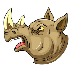 A cartoon Head of an roaring rhino