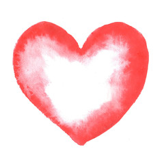 Hand drawn grunge illustration of red watercolor heart.