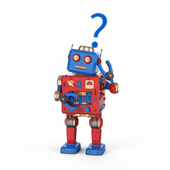 Robot tin toy with question mark