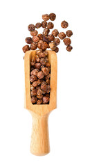 Nuts isolated in wood scoop on white background